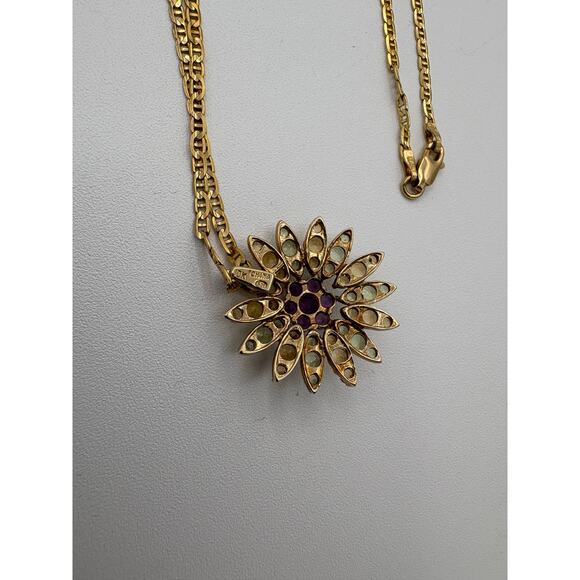 Vintage 14K Gold Chain w/ Amethyst Peridot Citrine Flower 10K Pendant Necklace - Picture 3 of 5